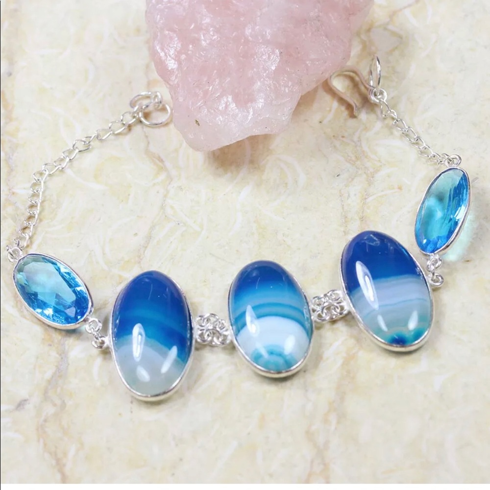 Blue Lace Agate w/ Blue Topaz .925 Silver